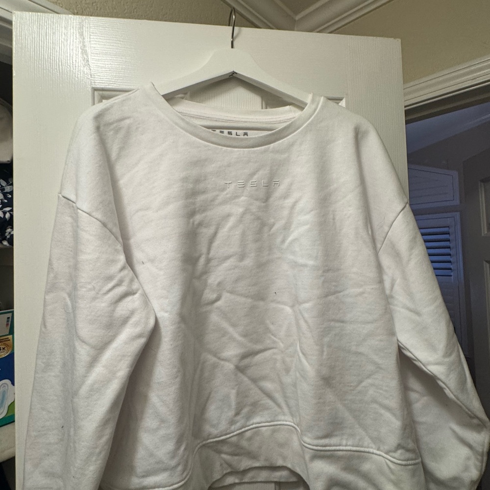 Tesla White Crewneck Sweatshirt
